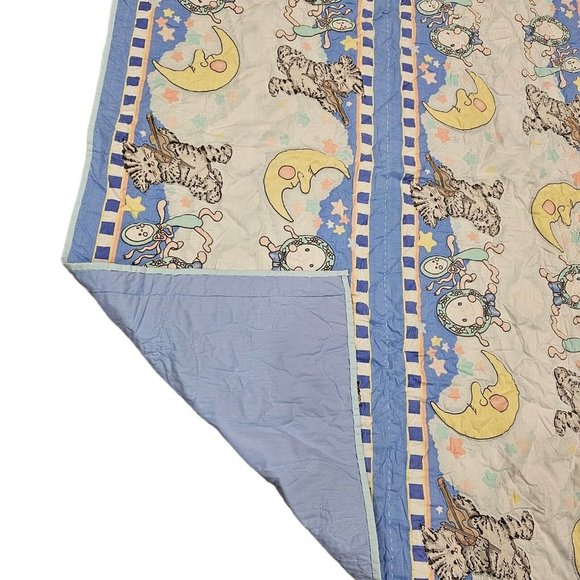 Vintage 80s Nursery Rhyme‎ Quilt Blanket Baby 44 X 58 Hey Diddle Diddle Cat - Picture 4 of 6